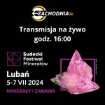 grafika informująca, że odbędzie się Transmisja na żywo sudeckiego festiwalu minerałów