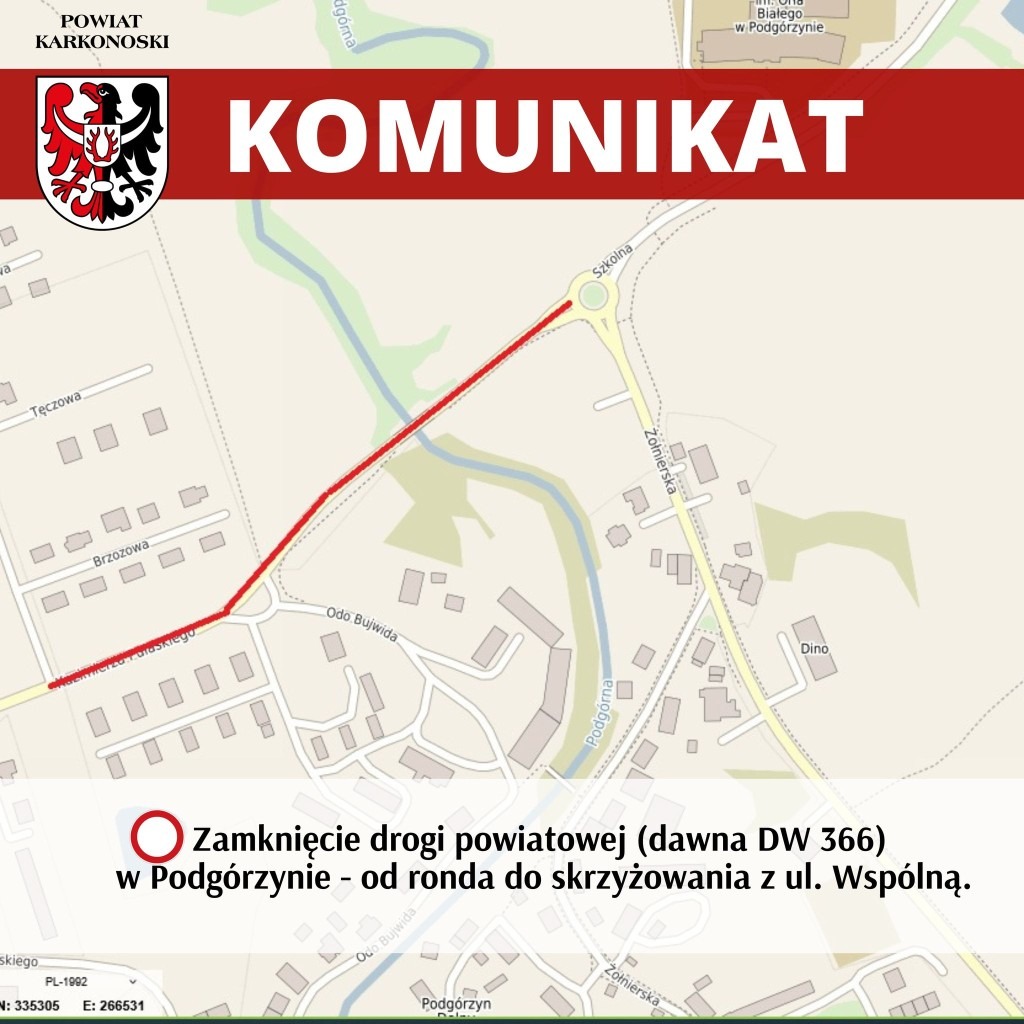 zamknięcie drogi powiatowej w Podgórzynie